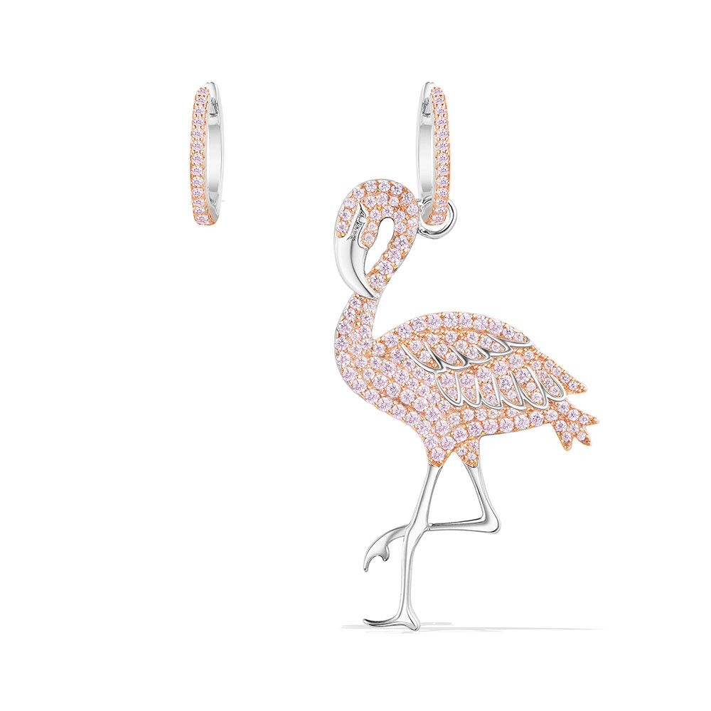 Season Flamingo Earrings - Pink Seven Silver Asymmetric