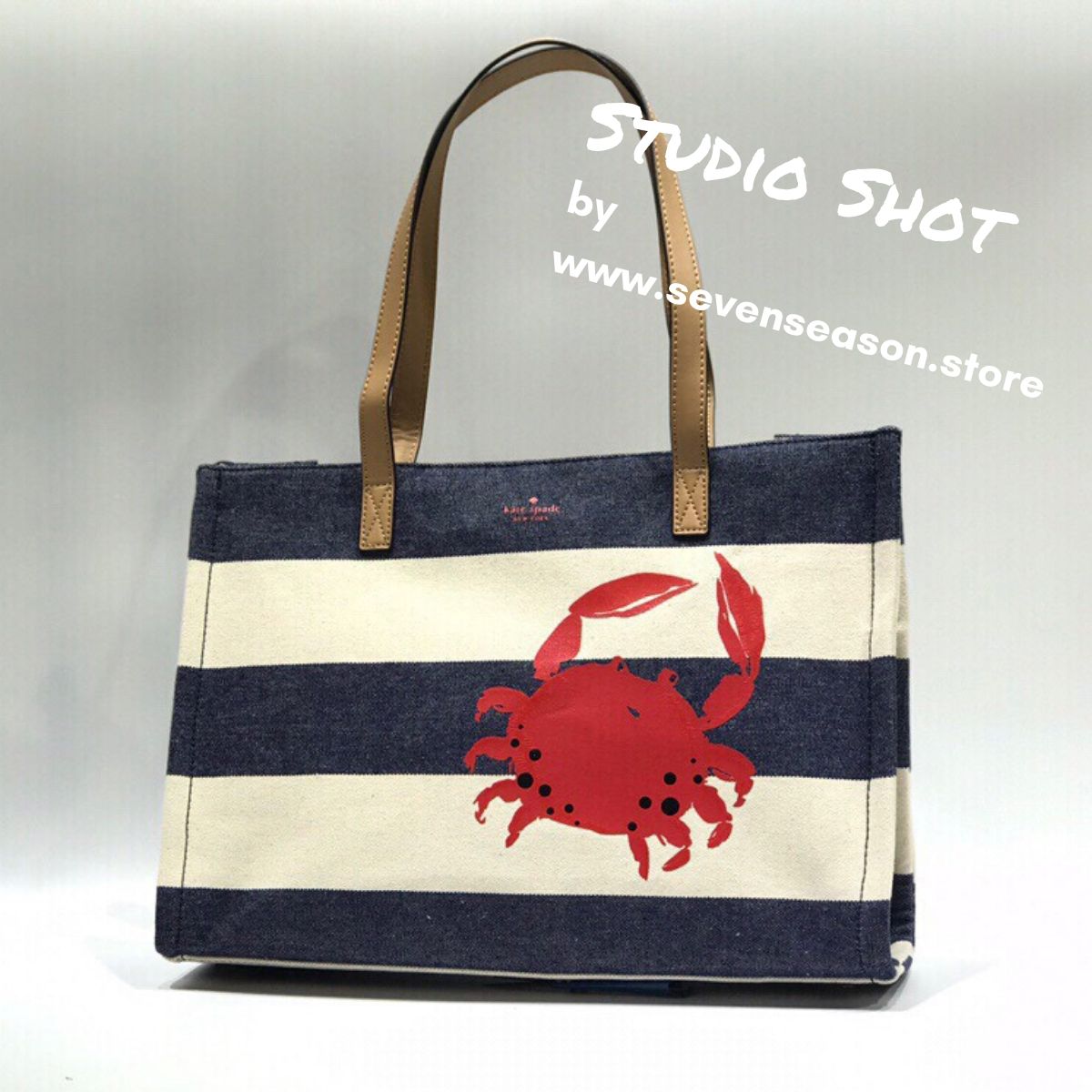 Crab Navy Blue Canvas Tote Bag - Seven Season
